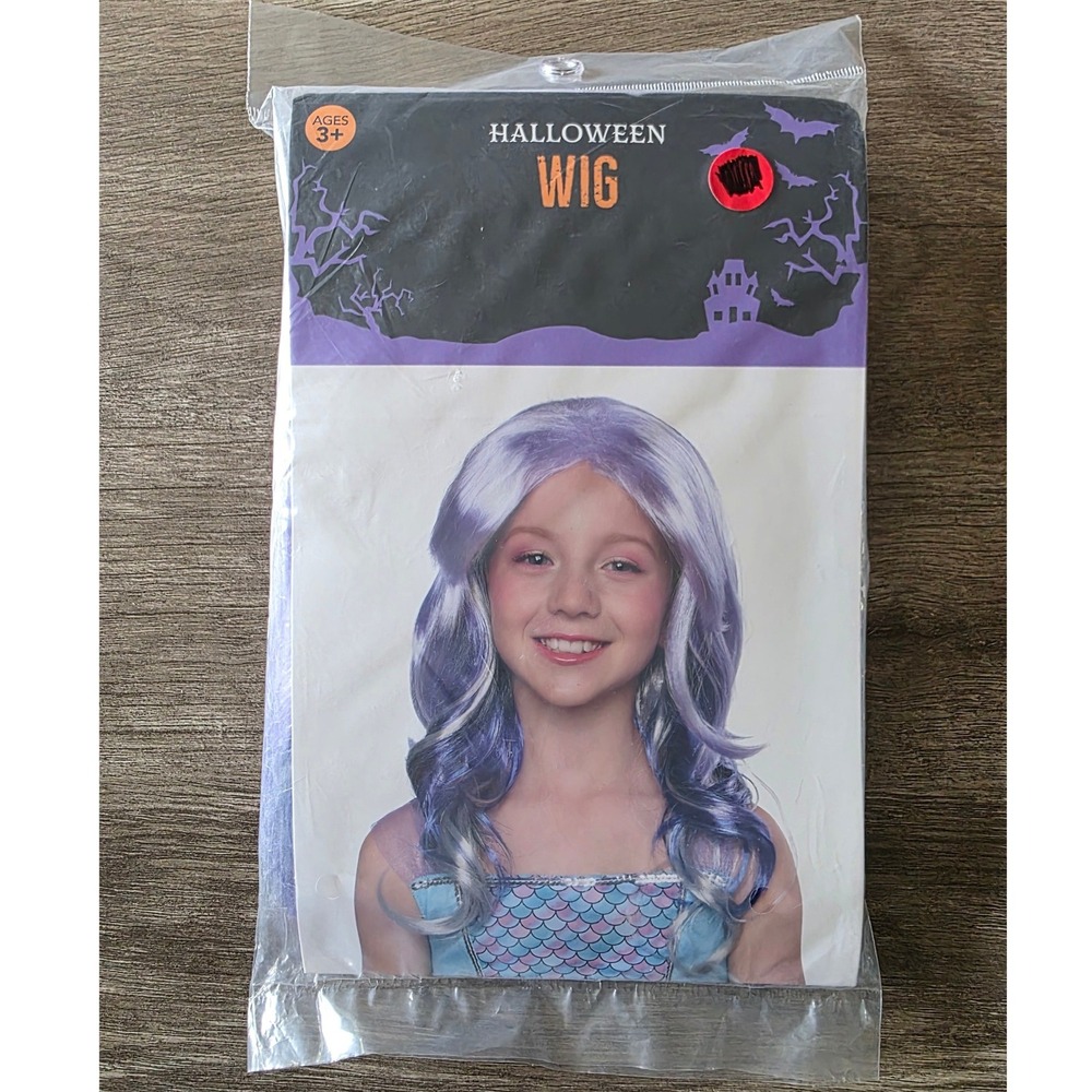 Kids Halloween Wig Purple Lavender Long Wavy Mermaid Fairy Costume Accessory 3+
